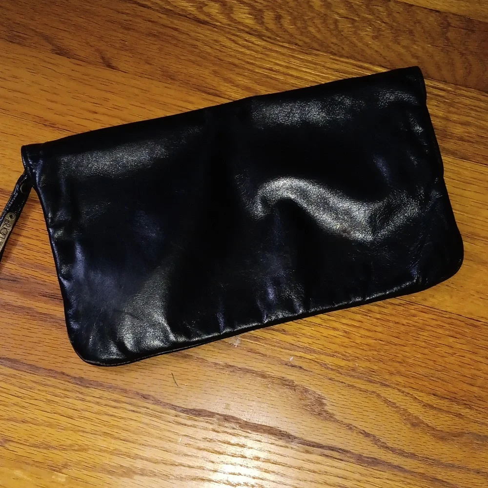 Bill Dorf Vintage Black Leather Clutch with Wristlet Strap